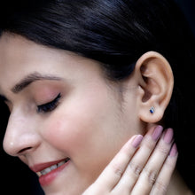 Load image into Gallery viewer, Genuine Marquise Cut Blue Sapphire Leaf Stud Earrings in Silver