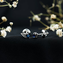 Load image into Gallery viewer, Genuine Marquise Cut Blue Sapphire Leaf Stud Earrings in Silver