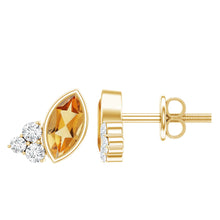 Load image into Gallery viewer, Bezel Set Citrine Marquise Stud Earrings with Diamonds