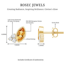 Load image into Gallery viewer, Bezel Set Citrine Marquise Stud Earrings with Diamonds