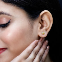Load image into Gallery viewer, Bezel Set Citrine Marquise Stud Earrings with Diamonds