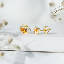Load image into Gallery viewer, Bezel Set Citrine Marquise Stud Earrings with Diamonds