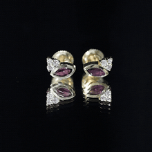 Load image into Gallery viewer, Bezel Set Rhodolite Garnet Stud Earrings with Diamonds