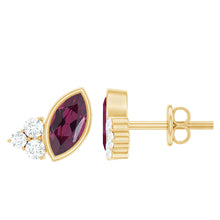 Load image into Gallery viewer, Bezel Set Rhodolite Garnet Stud Earrings with Diamonds