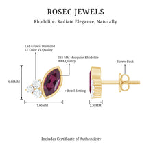 Load image into Gallery viewer, Bezel Set Rhodolite Garnet Stud Earrings with Diamonds