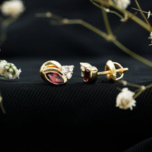 Load image into Gallery viewer, Bezel Set Rhodolite Garnet Stud Earrings with Diamonds