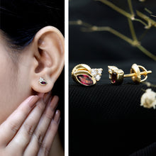 Load image into Gallery viewer, Bezel Set Rhodolite Garnet Stud Earrings with Diamonds