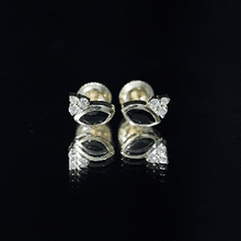 Load image into Gallery viewer, Natural Black Onyx Stud Earrings with Diamond Trio
