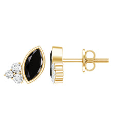 Load image into Gallery viewer, Natural Black Onyx Stud Earrings with Diamond Trio