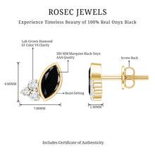 Load image into Gallery viewer, Natural Black Onyx Stud Earrings with Diamond Trio