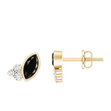Load image into Gallery viewer, Marquise Cut Black Spinel Stud Earrings with Diamonds
