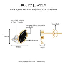 Load image into Gallery viewer, Marquise Cut Black Spinel Stud Earrings with Diamonds