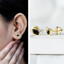 Load image into Gallery viewer, Marquise Cut Black Spinel Stud Earrings with Diamonds