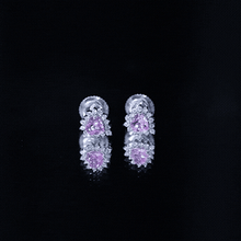 Load image into Gallery viewer, 0.6 Carat Lab Grown Pink Sapphire Heart Stud Earrings with Diamond Halo