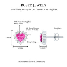 Load image into Gallery viewer, 0.6 Carat Lab Grown Pink Sapphire Heart Stud Earrings with Diamond Halo