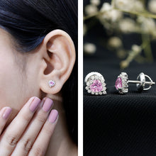 Load image into Gallery viewer, 0.6 Carat Lab Grown Pink Sapphire Heart Stud Earrings with Diamond Halo