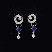 Load image into Gallery viewer, Lab Grown Blue Sapphire and Diamond Wedding Dangle Earrings