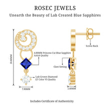 Load image into Gallery viewer, Lab Grown Blue Sapphire and Diamond Wedding Dangle Earrings