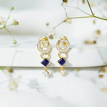 Load image into Gallery viewer, Lab Grown Blue Sapphire and Diamond Wedding Dangle Earrings