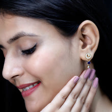 Load image into Gallery viewer, Lab Grown Blue Sapphire and Diamond Wedding Dangle Earrings