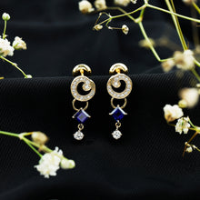 Load image into Gallery viewer, Lab Grown Blue Sapphire and Diamond Wedding Dangle Earrings