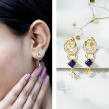 Load image into Gallery viewer, Lab Grown Blue Sapphire and Diamond Wedding Dangle Earrings