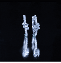 Load image into Gallery viewer, Natural Baguette Shape Sky Blue Topaz Diamond Hoop Earrings