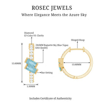 Load image into Gallery viewer, Natural Baguette Shape Sky Blue Topaz Diamond Hoop Earrings