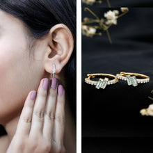 Load image into Gallery viewer, Natural Baguette Shape Sky Blue Topaz Diamond Hoop Earrings