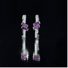Load image into Gallery viewer, Rhodolite Garnet and Diamond Hoop Earrings in Gold Plated Silver