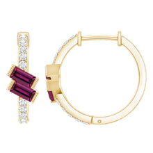 Load image into Gallery viewer, Rhodolite Garnet and Diamond Hoop Earrings in Gold Plated Silver