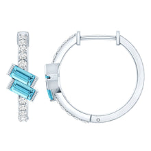 Load image into Gallery viewer, Natural Half Carat Aquamarine Hoop Earrings with Lab Diamond