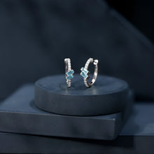 Load image into Gallery viewer, Natural Half Carat Aquamarine Hoop Earrings with Lab Diamond