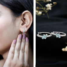 Load image into Gallery viewer, Natural Half Carat Aquamarine Hoop Earrings with Lab Diamond