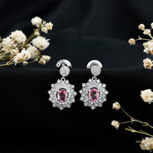 Load image into Gallery viewer, Genuine Pink Sapphire and Diamond Bridal Dangle Earrings