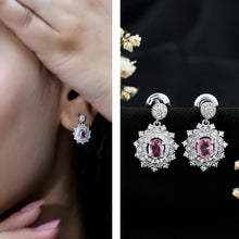 Load image into Gallery viewer, Genuine Pink Sapphire and Diamond Bridal Dangle Earrings