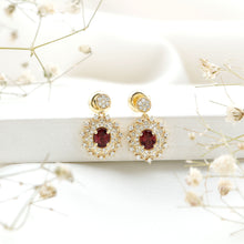 Load image into Gallery viewer, Real 0.8 Carat Rhodolite Drop Earrings with Lab Diamond for Women