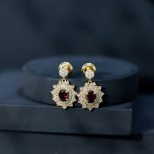 Load image into Gallery viewer, Real 0.8 Carat Rhodolite Drop Earrings with Lab Diamond for Women
