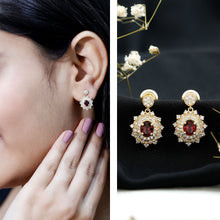 Load image into Gallery viewer, Real 0.8 Carat Rhodolite Drop Earrings with Lab Diamond for Women