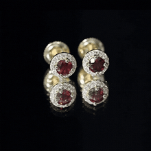 Load image into Gallery viewer, Genuine Garnet Stud Earrings with Lab Grown Diamond Halo