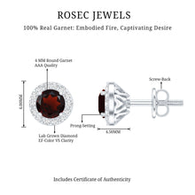 Load image into Gallery viewer, Genuine Garnet Stud Earrings with Lab Grown Diamond Halo