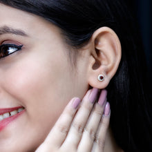 Load image into Gallery viewer, Genuine Garnet Stud Earrings with Lab Grown Diamond Halo