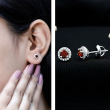 Load image into Gallery viewer, Genuine Garnet Stud Earrings with Lab Grown Diamond Halo