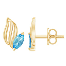 Load image into Gallery viewer, Natural Swiss Blue Topaz Leaf Earrings in Silver