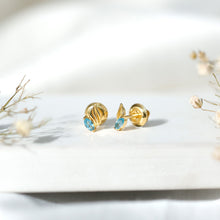 Load image into Gallery viewer, Natural Swiss Blue Topaz Leaf Earrings in Silver