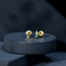 Load image into Gallery viewer, Natural Swiss Blue Topaz Leaf Earrings in Silver