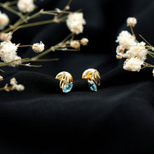 Load image into Gallery viewer, Natural Swiss Blue Topaz Leaf Earrings in Silver