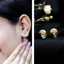 Load image into Gallery viewer, Natural Swiss Blue Topaz Leaf Earrings in Silver
