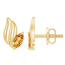 Load image into Gallery viewer, Nature Inspired Citrine Leaf Earrings in Gold Plated Silver