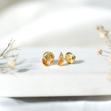 Load image into Gallery viewer, Nature Inspired Citrine Leaf Earrings in Gold Plated Silver